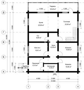 Проект дома из бревна 14х10 № ДиБ-60